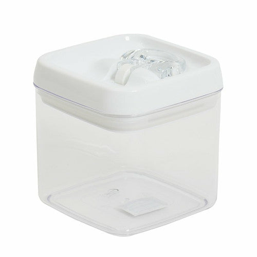 Connoisseur Flip-Tite 1.0L square canister with white lid and clear BPA-free body