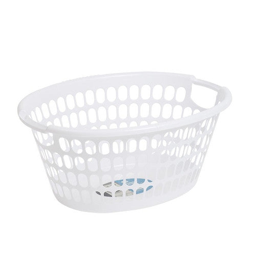 Weatherdon 40 litre oval plastic laundry basket with perforated body and curved handles