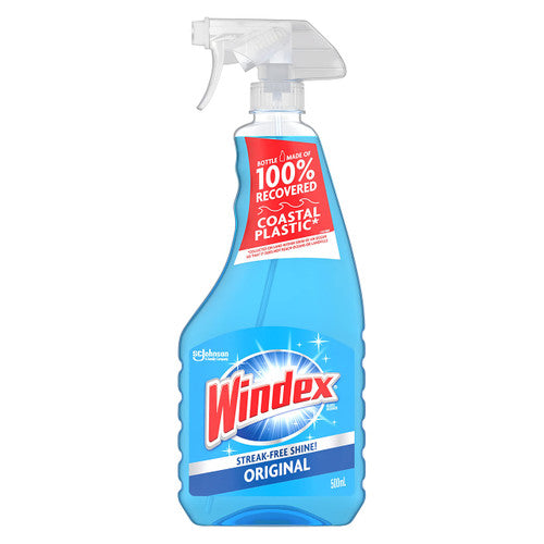 Windex Glass Cleaner 500ml spray bottle made from recovered coastal plastic
