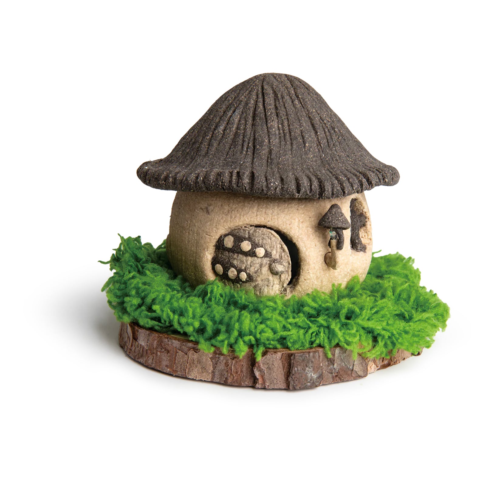 Detailed fairy cottage sculpture created with Educational Colours Wooden Clay featuring textured roofing, natural earthy tones and decorative greenery. The image demonstrates the fine detailing possible with the pliable wood fibre clay.