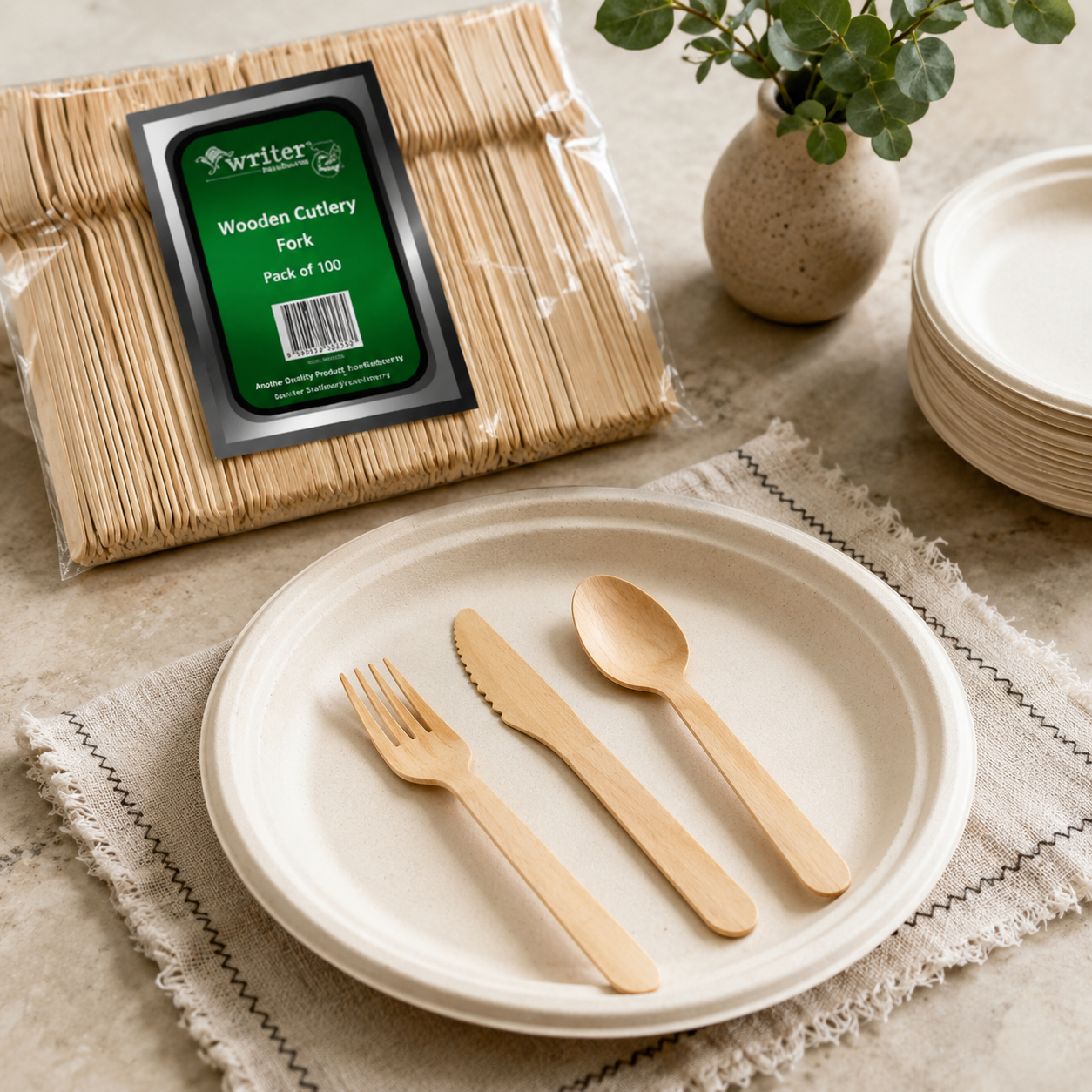 Writer Breakroom Eco Wooden Fork 160mm Birchwood Compostable Carton 1000-4