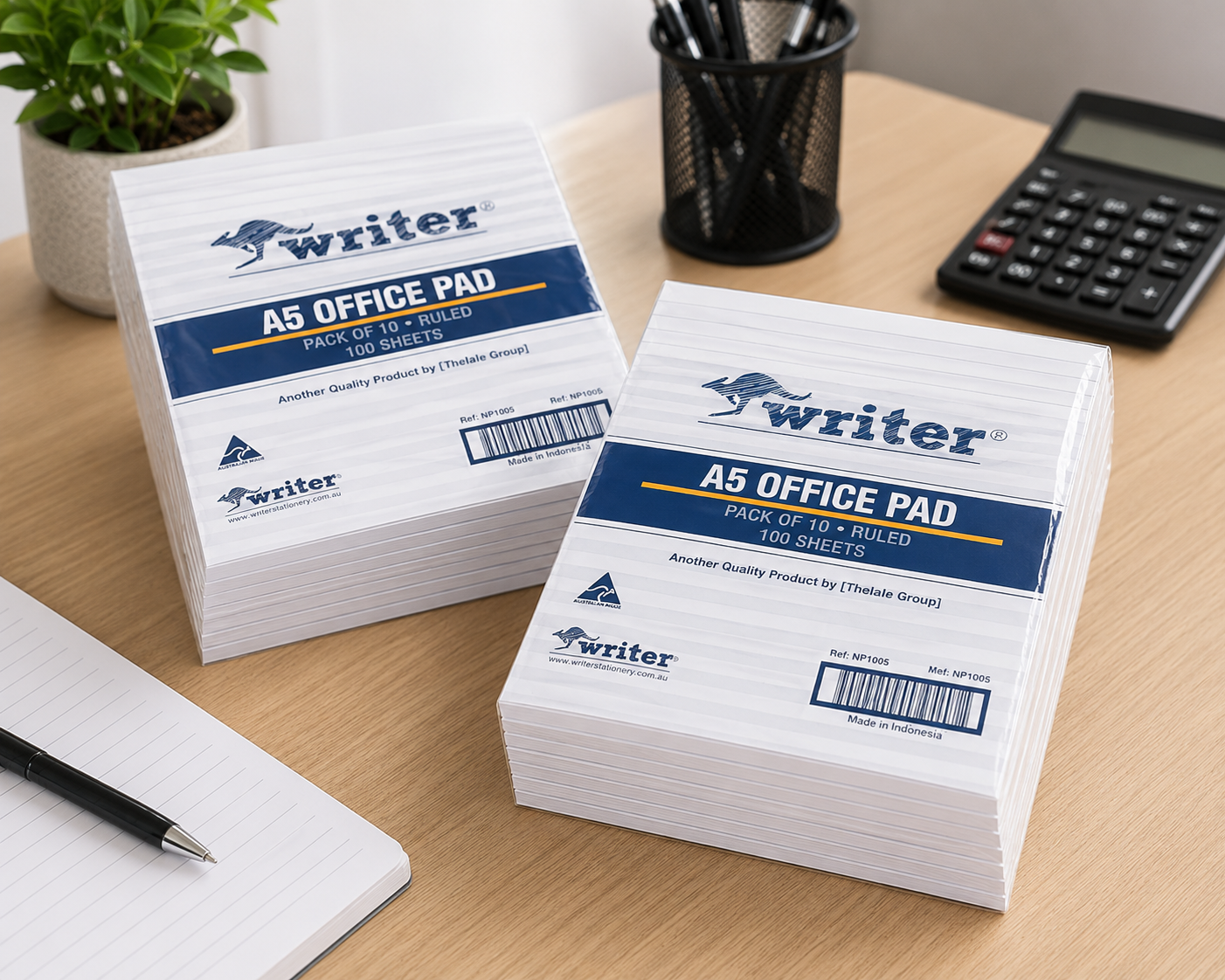 Writer Bank Office Pad Ruled 100 Sheet A5 200x150mm Pack 10 — open pages showing ruling