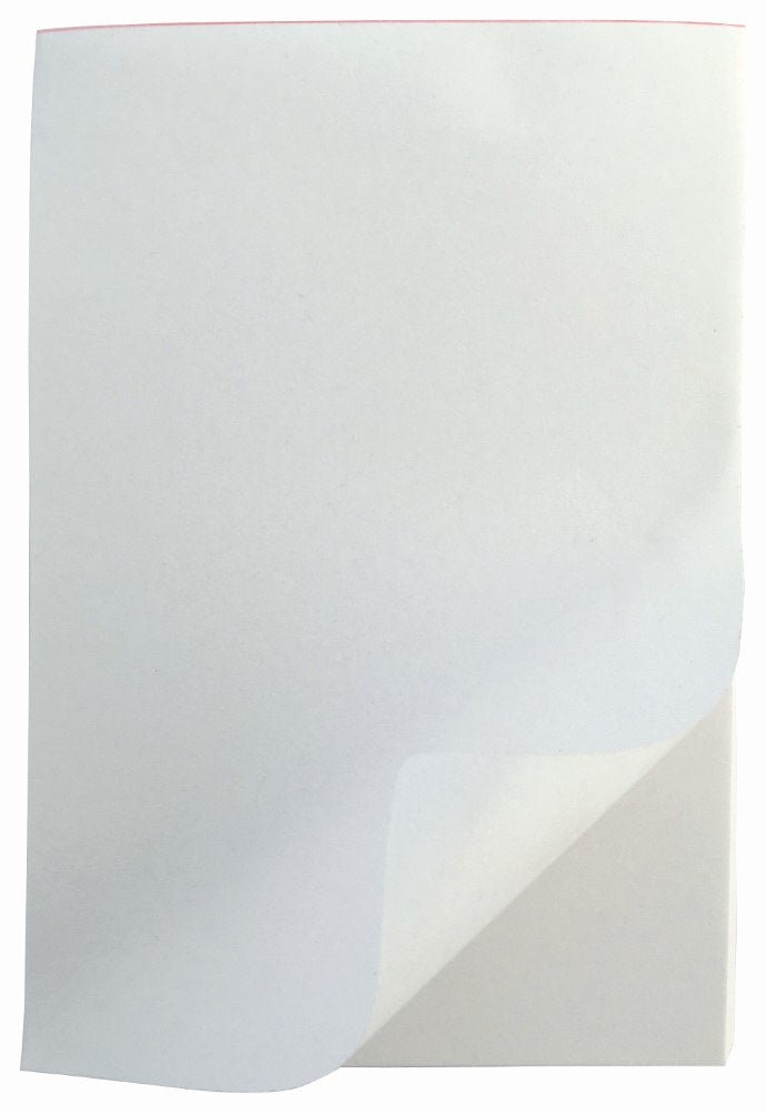 Single plain Writer 6 x 4 inch pad with its top sheet folded back, showing a thin red strip across the top edge