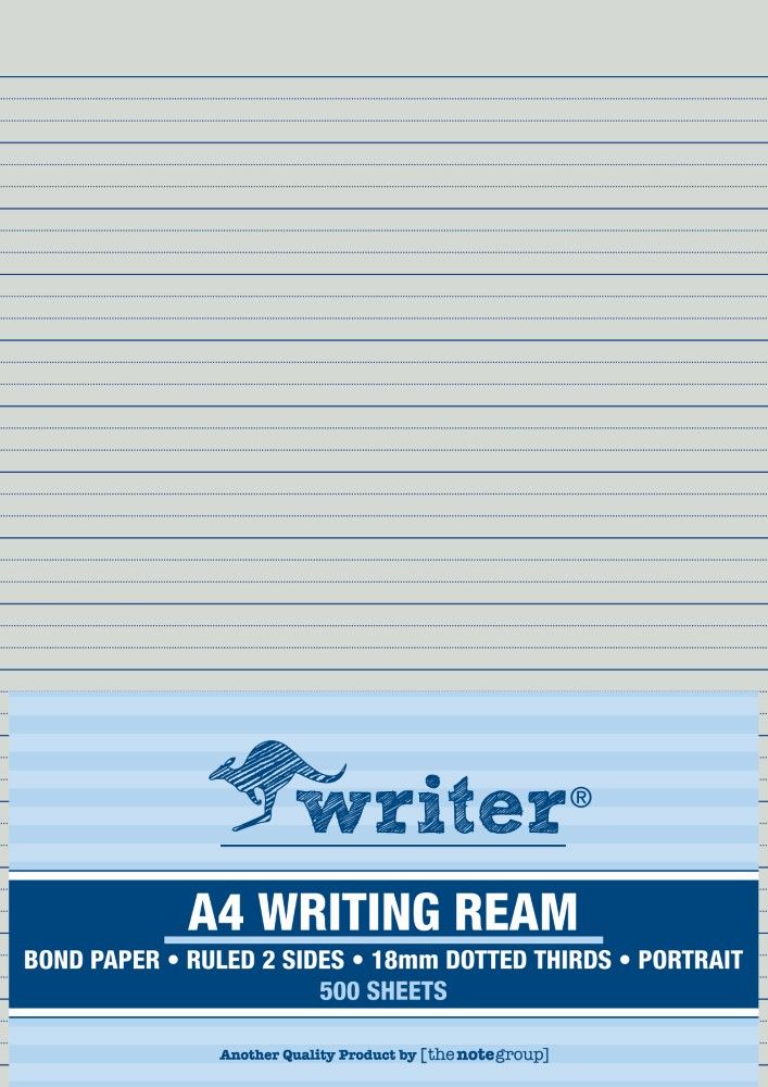 Writer A4 18mm Dotted Thirds Portrait 500-Sheet Ream - front of ream pack