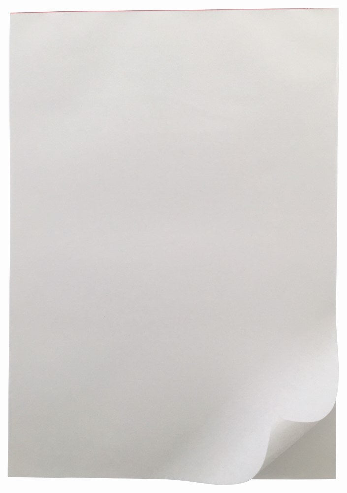 Blank white sheet from the Writer A4 plain office pad with the bottom corner lifted to show the page underneath