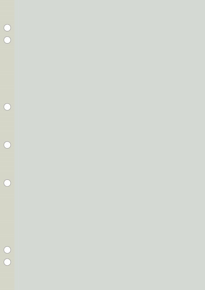 Illustration of a blank Writer plain refill sheet with no lines and seven holes punched in a reinforced strip along the left edge