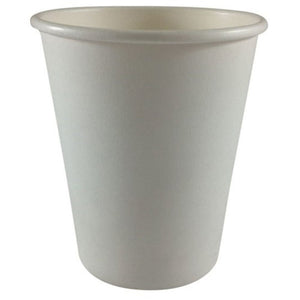 Writer Breakroom NP9234 white single wall 12oz paper cup photographed side on, showing a plain unprinted wall tapering to the base and a rolled rim