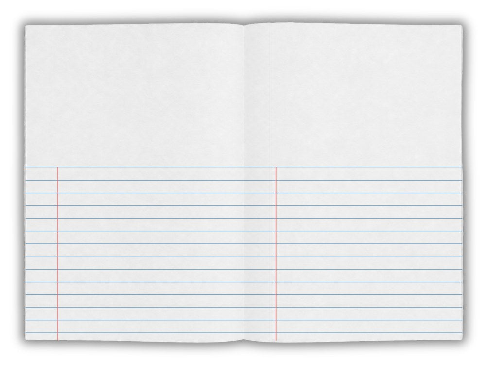 Open Writer Premium EB6527 A4 story book with a blank space across the top of both pages and 12mm ruled lines with a red margin below