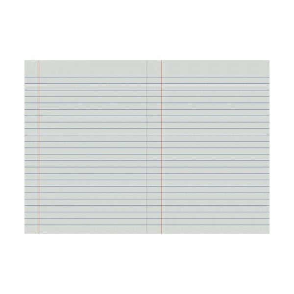 Open spread artwork of the Writer Premium 11mm book showing single solid blue lines with no dotted rows and a red margin line on each page