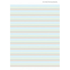 A4 page render of Writer Premium 24mm ground grass sky ruling with a label at top right and wide repeating blue, green and beige-brown bands