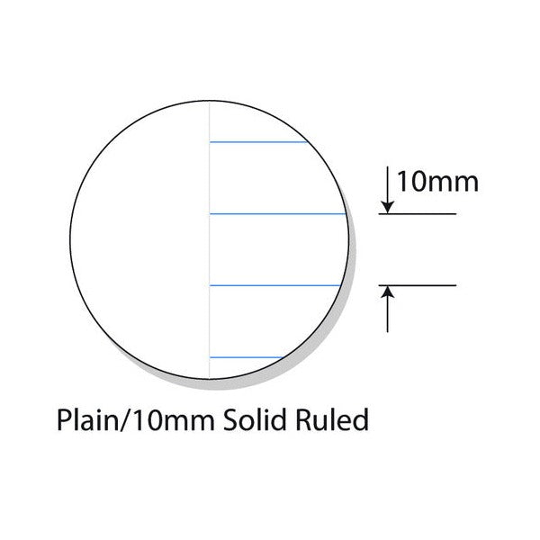 Ruling drawing labelled Plain/10mm Solid Ruled, showing a plain area beside lines with a 10mm spacing marker