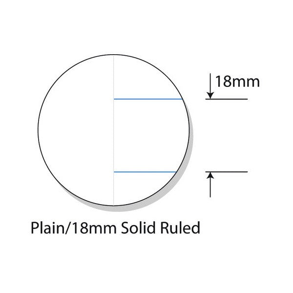 Drawing labelled Plain/18mm Solid Ruled showing a plain section beside two solid lines with an arrow marking 18mm