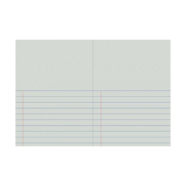 Facing pages of the Writer Premium EB6549 story book rendered flat, blank in the upper half with single ruled lines and a red margin in the lower half