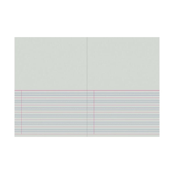 Two facing pages of the Writer Premium EB6603 Queensland Year 1 story book, plain across the top with ruled lines and a red margin across the bottom half
