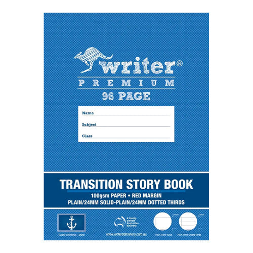 Writer Premium Transition Story Book 330x240mm 96 page 24mm dotted thirds ruling with red margin - front cover showing board cover