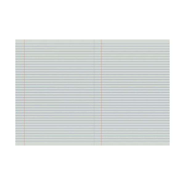 Open Wonder Writer Mega Multi Purpose Book showing two pages of 8mm ruled lines, each with a red margin line
