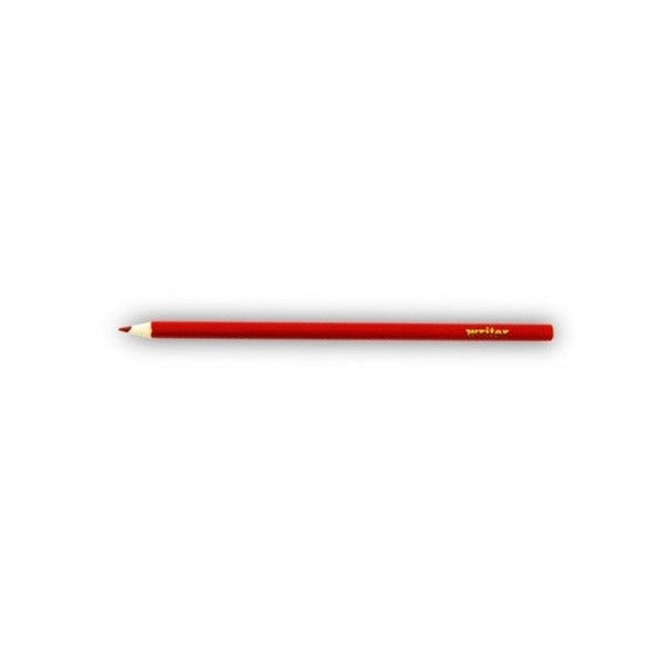 Single Writer red correction pencil lying flat, sharpened to a point with a red core, gold Writer logo printed along the red barrel