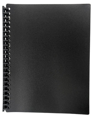 Writer RO3010 A4 refillable display book with a black textured cover and a black plastic loop binding strip along the left spine