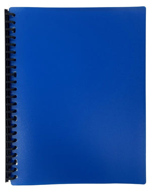 Writer RO3010 A4 refillable display book with a mid blue frosted cover and a black plastic loop strip along the left spine