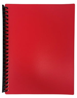 Writer RO3010 A4 refillable display book with a red frosted cover and a black plastic loop strip binding the left spine