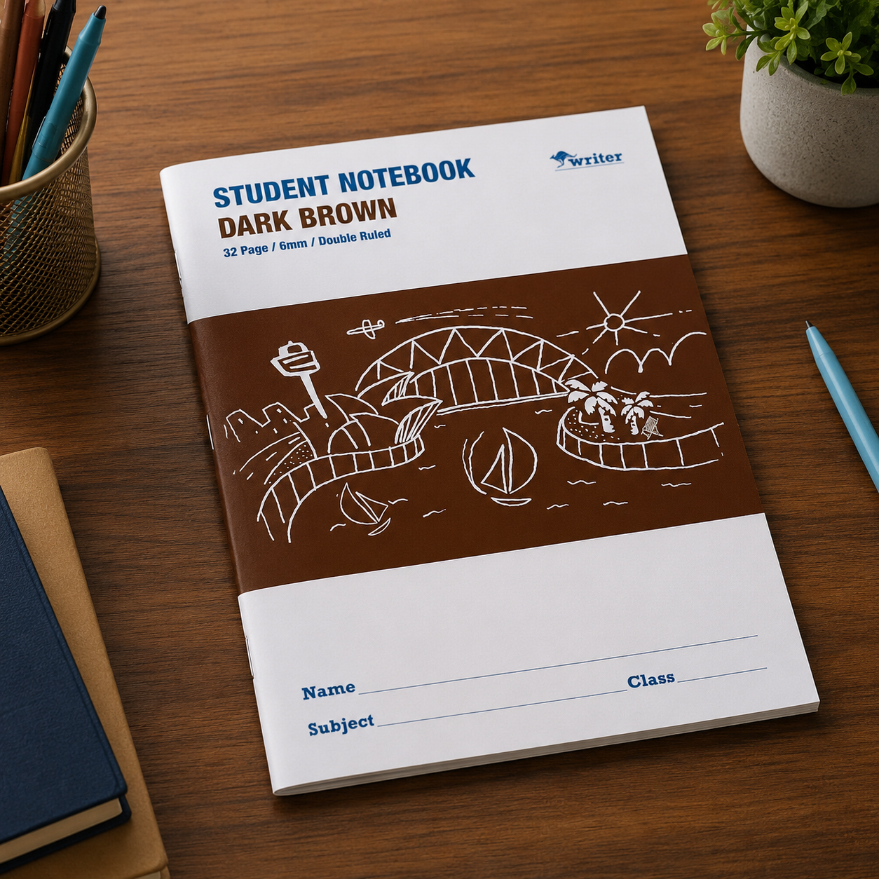 Writer Student Notebook 32 Page Double Ruled 6mm Dark Brown Pack 20