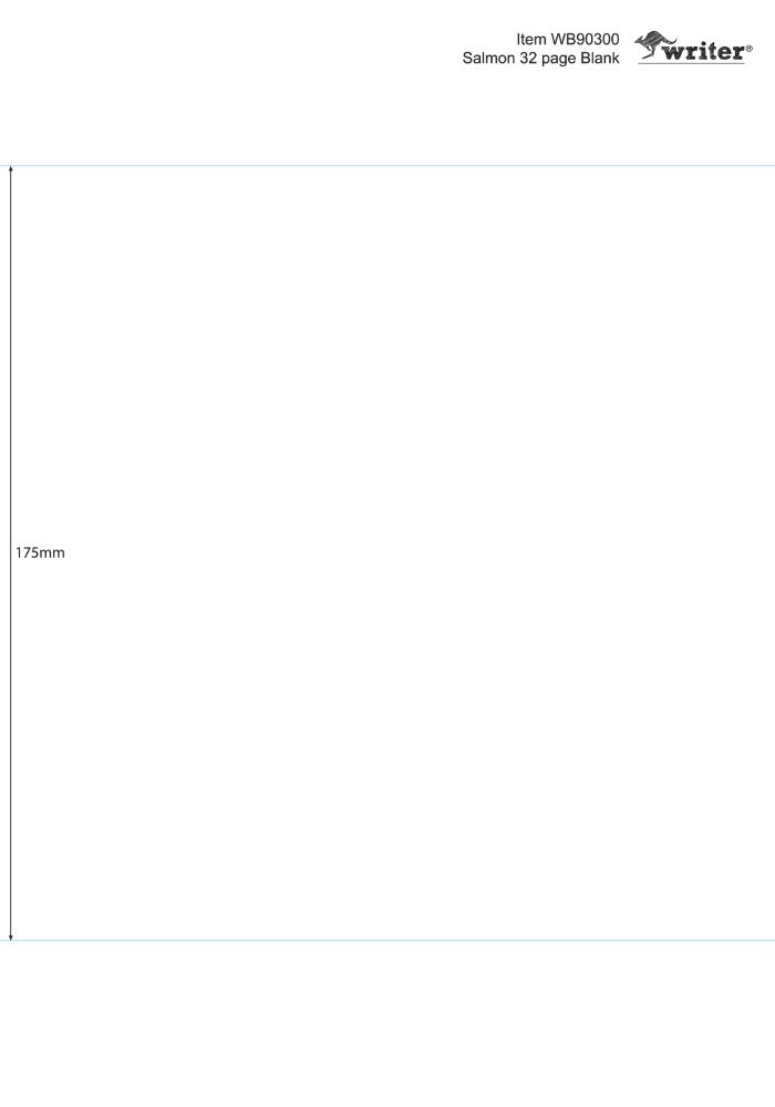 The Note Group page diagram for Writer WB90300 Salmon 32 page Blank showing an empty page and a 175mm height mark