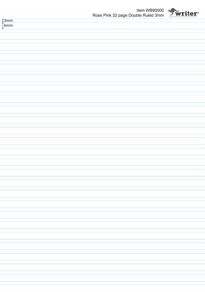 Writer ruling diagram for item WB90000 with arrows marking 3mm inside each pair and 6mm between pairs