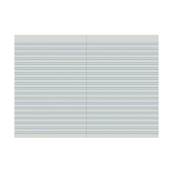 Writer navy blue notebook opened flat to show 4mm double ruled blue lines across both pages