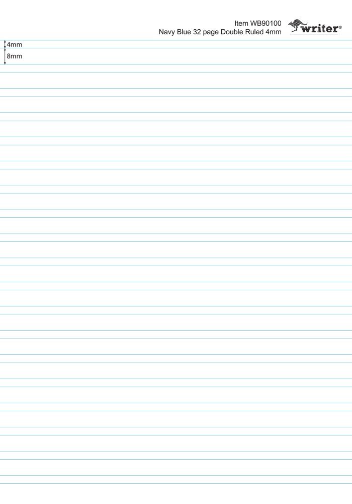 The Note Group ruling diagram for Writer WB90100 marking 4mm inside each pair of lines and 8mm between pairs