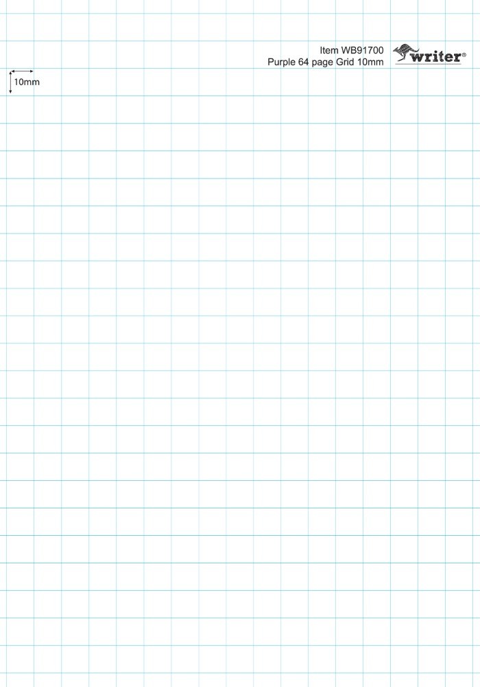 Single grid page from Writer WB91700 with the item number, Purple 64 page Grid 10mm and a 10mm marker printed at the top