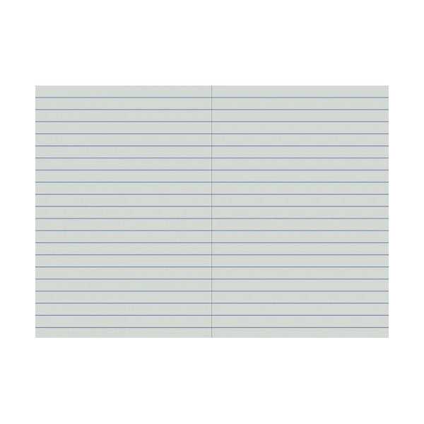 Open Writer red notebook with 12mm single ruled blue lines across both pages on a grey tone