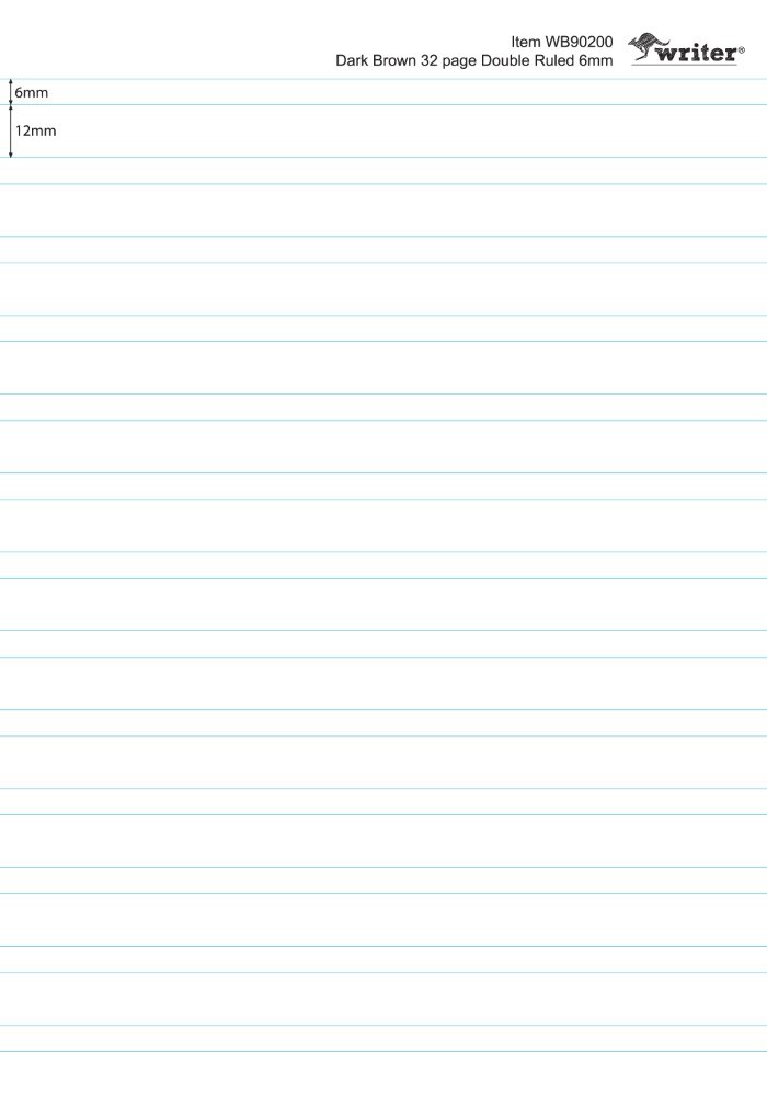 Ruling diagram for Writer WB90200 dark brown notebook showing 6mm within each pair and 12mm between pairs