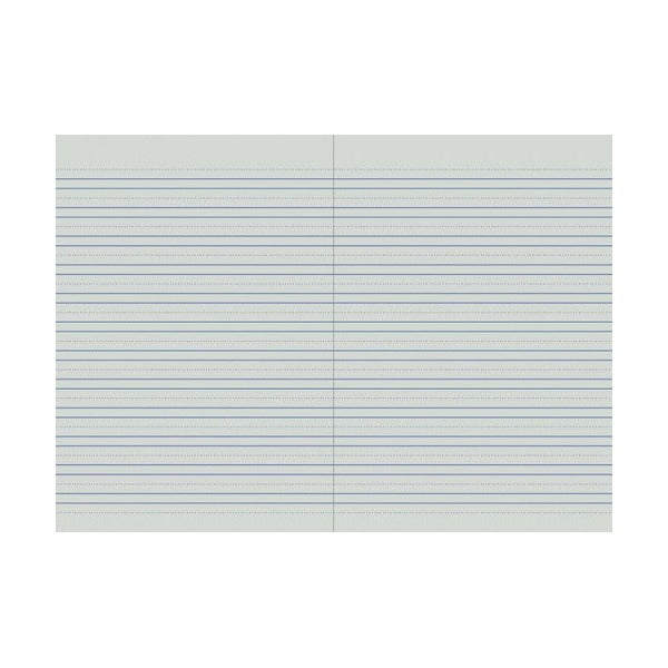 Open Writer 6mm guide ruled notebook showing blue ruled lines with fainter guide lines across a grey toned spread