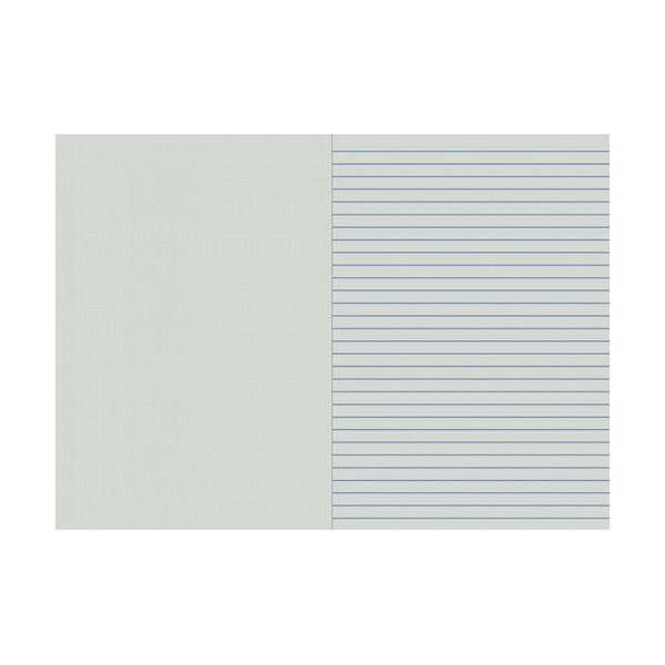 Open Writer orange botany notebook with a blank left page facing a right page of 8mm blue lines