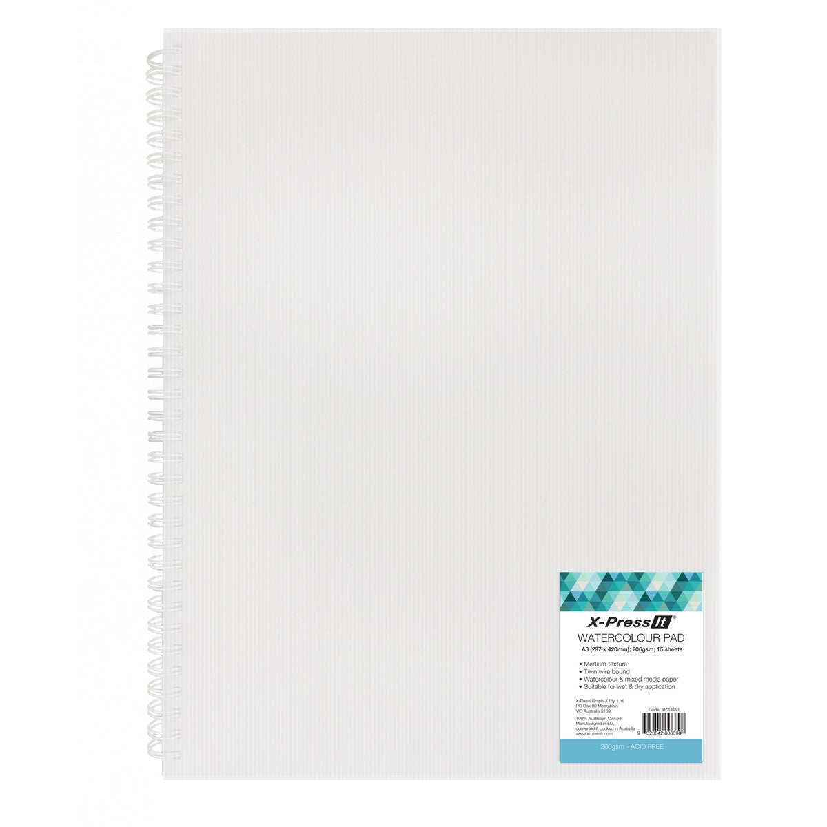 X-Press It Aqua Pad Wire Bound 200gsm A3 pack front