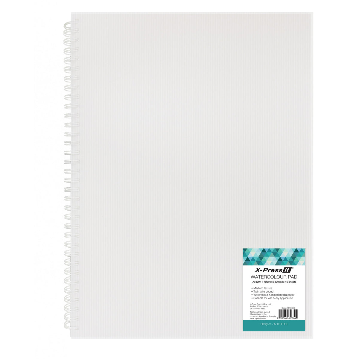 X-Press It Aqua Pad Wire Bound 300gsm A3 pack front