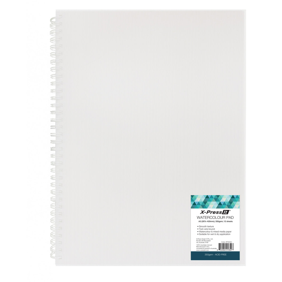 X-Press It Aqua Pad Wire Bound 350gsm A3 pack front
