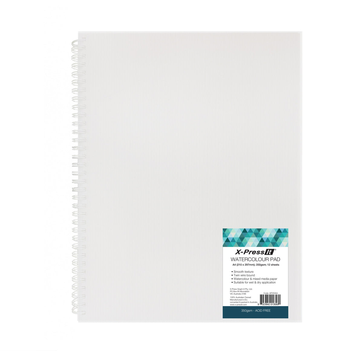 X-Press It Aqua Pad Wire Bound 350gsm A4 pack front