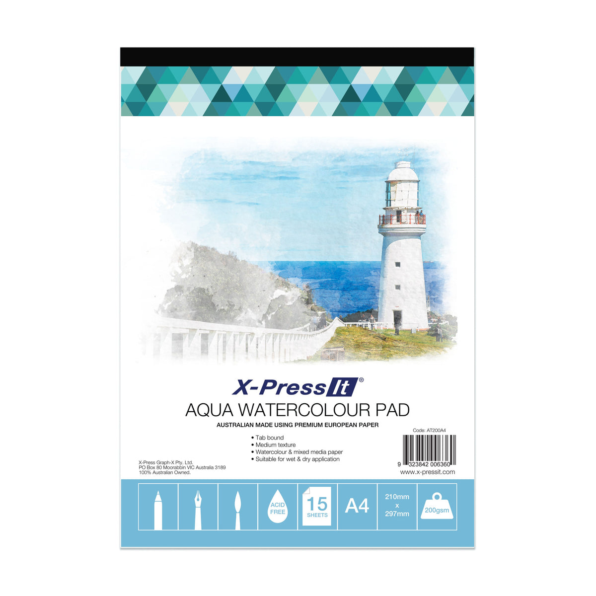 X-Press It Aqua Pad Tab Bound 200gsm A4 pack front