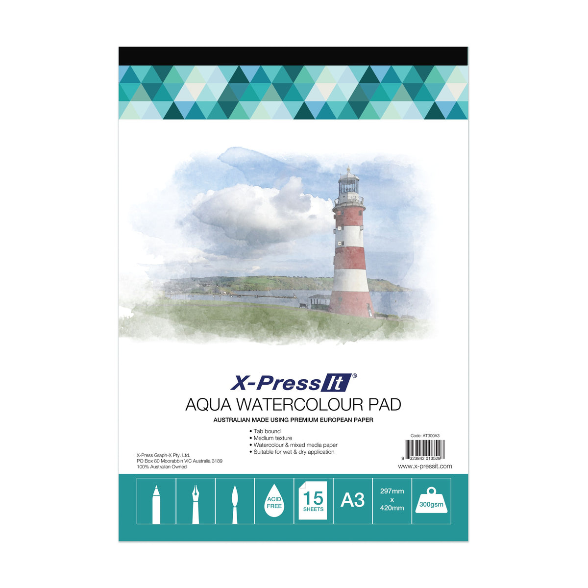 X-Press It Aqua Pad Tab Bound 300gsm A3 pack front