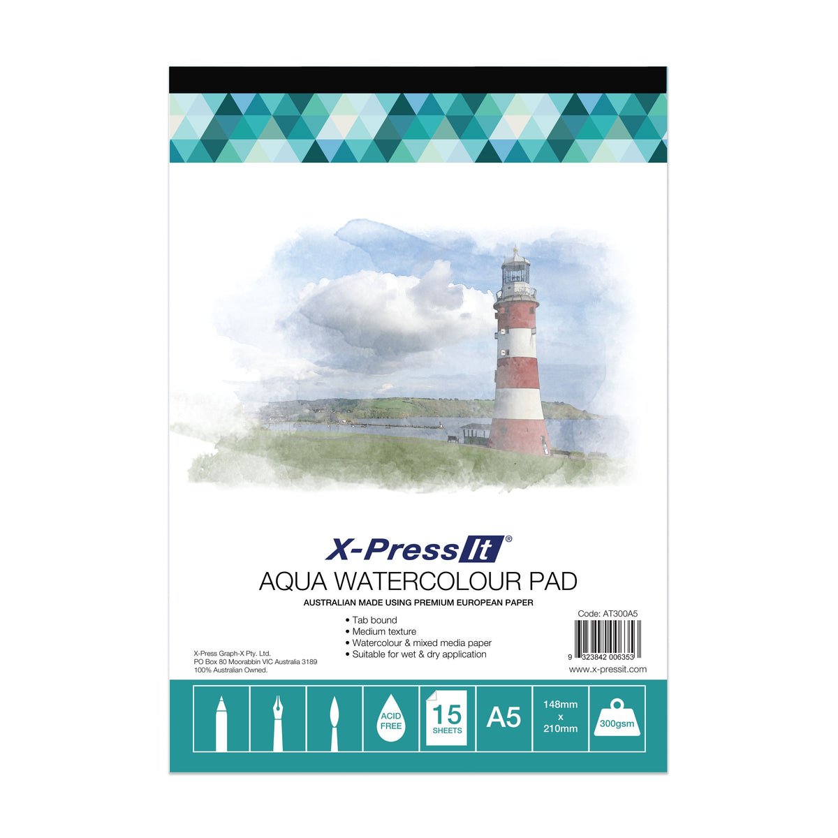 X-Press It Aqua Pad Tab Bound 300gsm A5 pack front