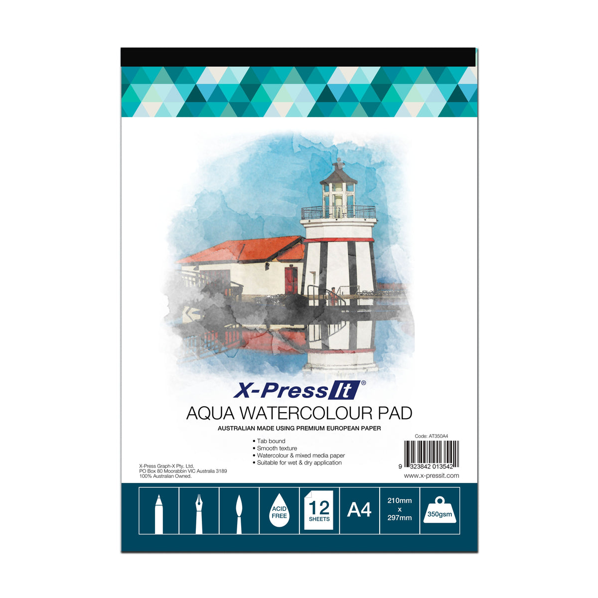 X-Press It Aqua Pad Tab Bound 350gsm A4 pack front