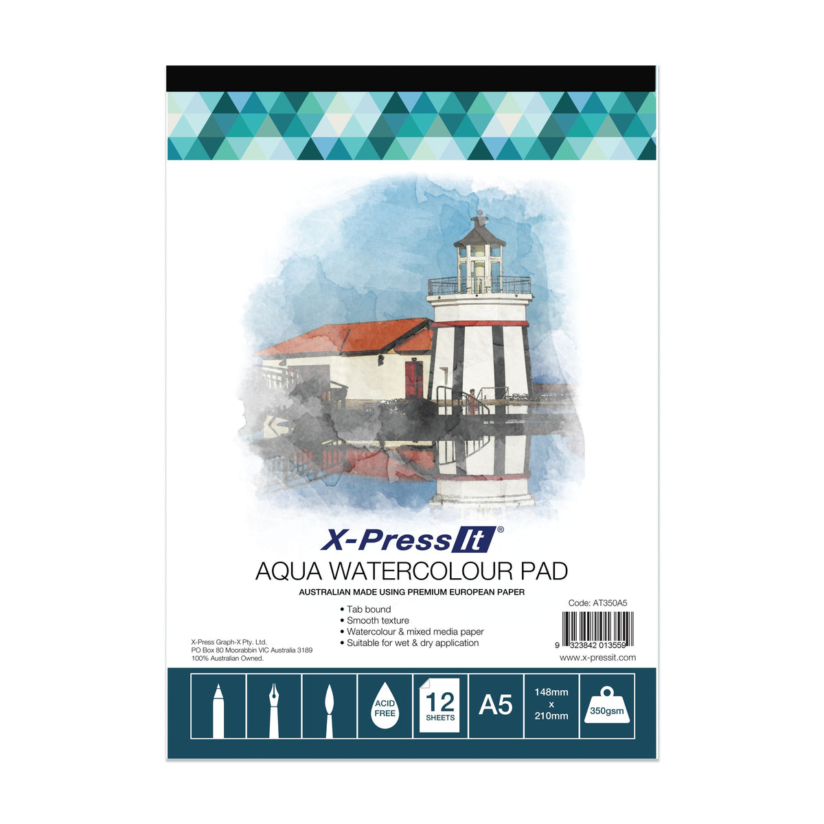 X-Press It Aqua Pad Tab Bound 350gsm A5 pack front