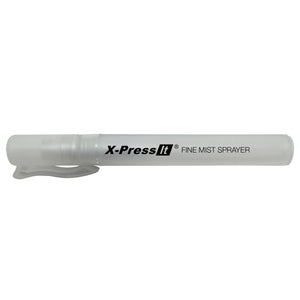 X-Press It Fine Mist Sprayer lying horizontally, frosted translucent pen style body with clip cap and printed brand name
