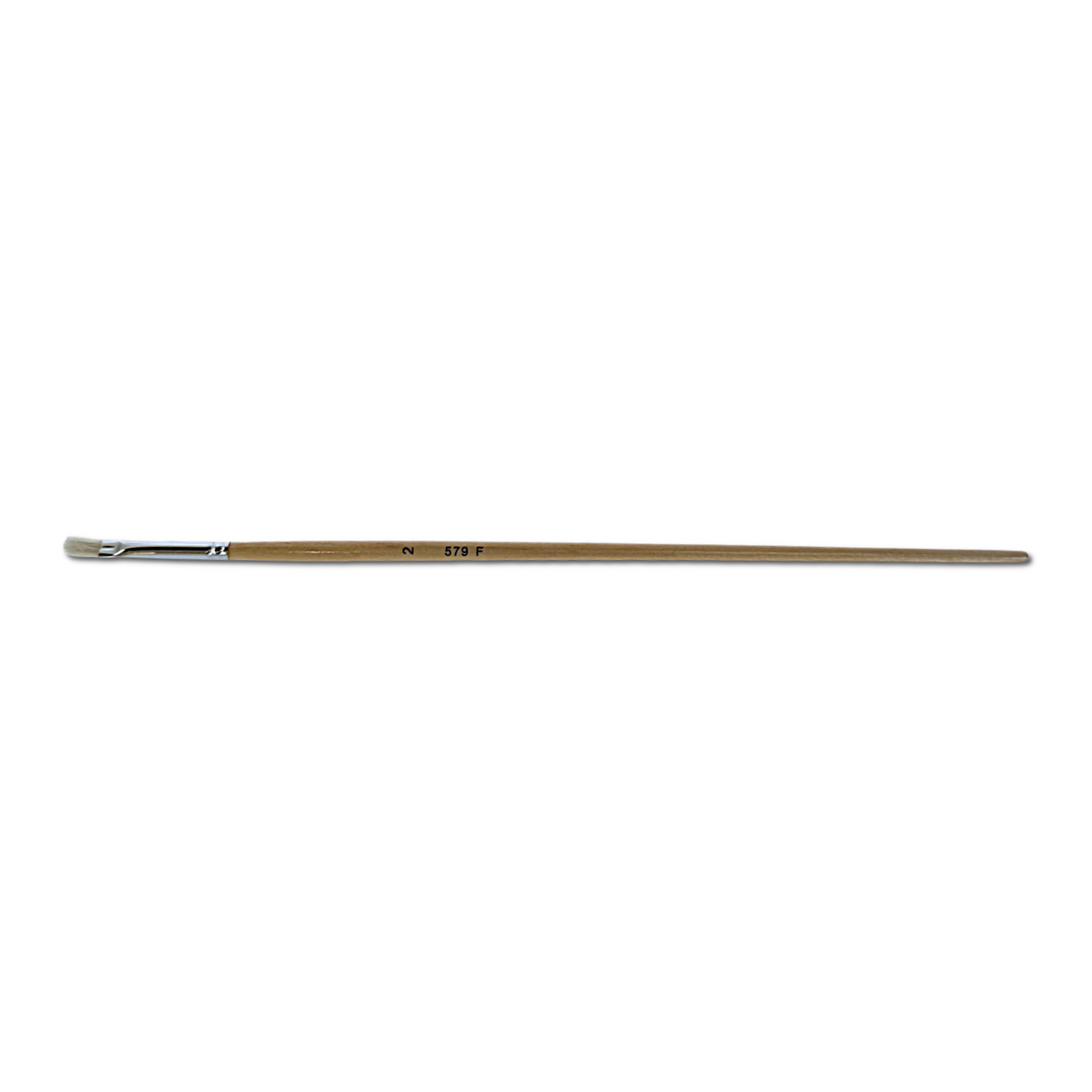 X-Press It hog hair flat brush size 2 lying horizontally, natural timber handle printed 2 and 579 F, silver ferrule