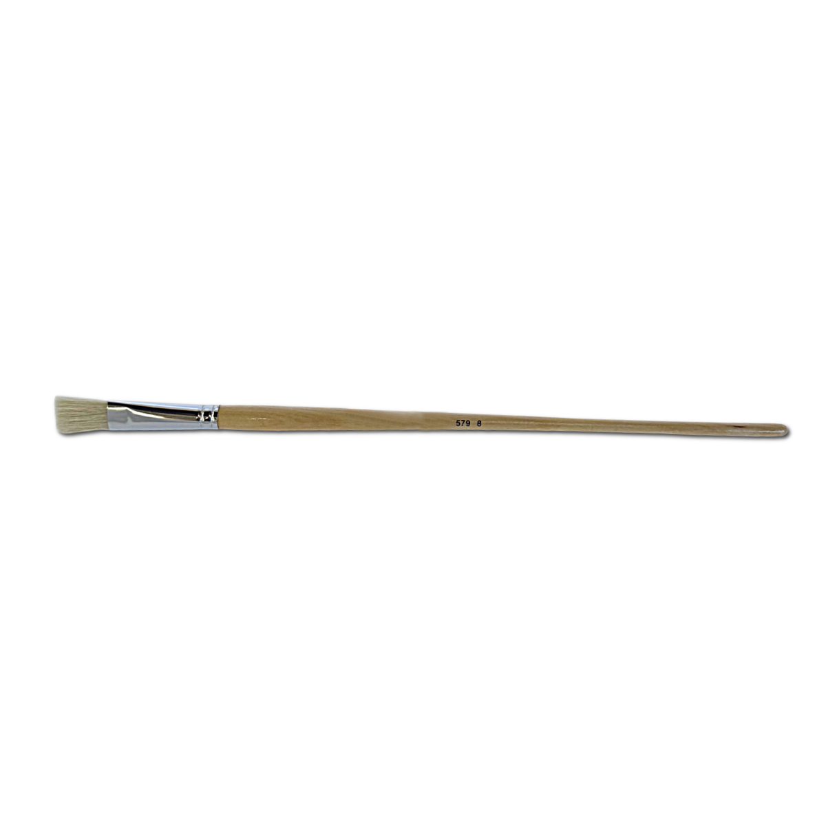 X-Press It hog hair flat brush size 8 lying horizontally, natural timber handle printed 8 and 579 F, silver ferrule
