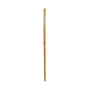 X-Press It size 7 hog hair round brush standing upright on white, timber handle printed 7 and 582 R below a metal ferrule