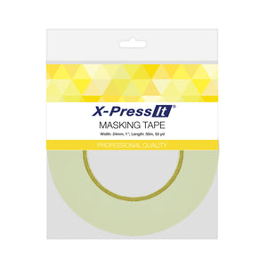 X-Press It Masking Tape pack with yellow band, 24mm by 50m, cream roll visible