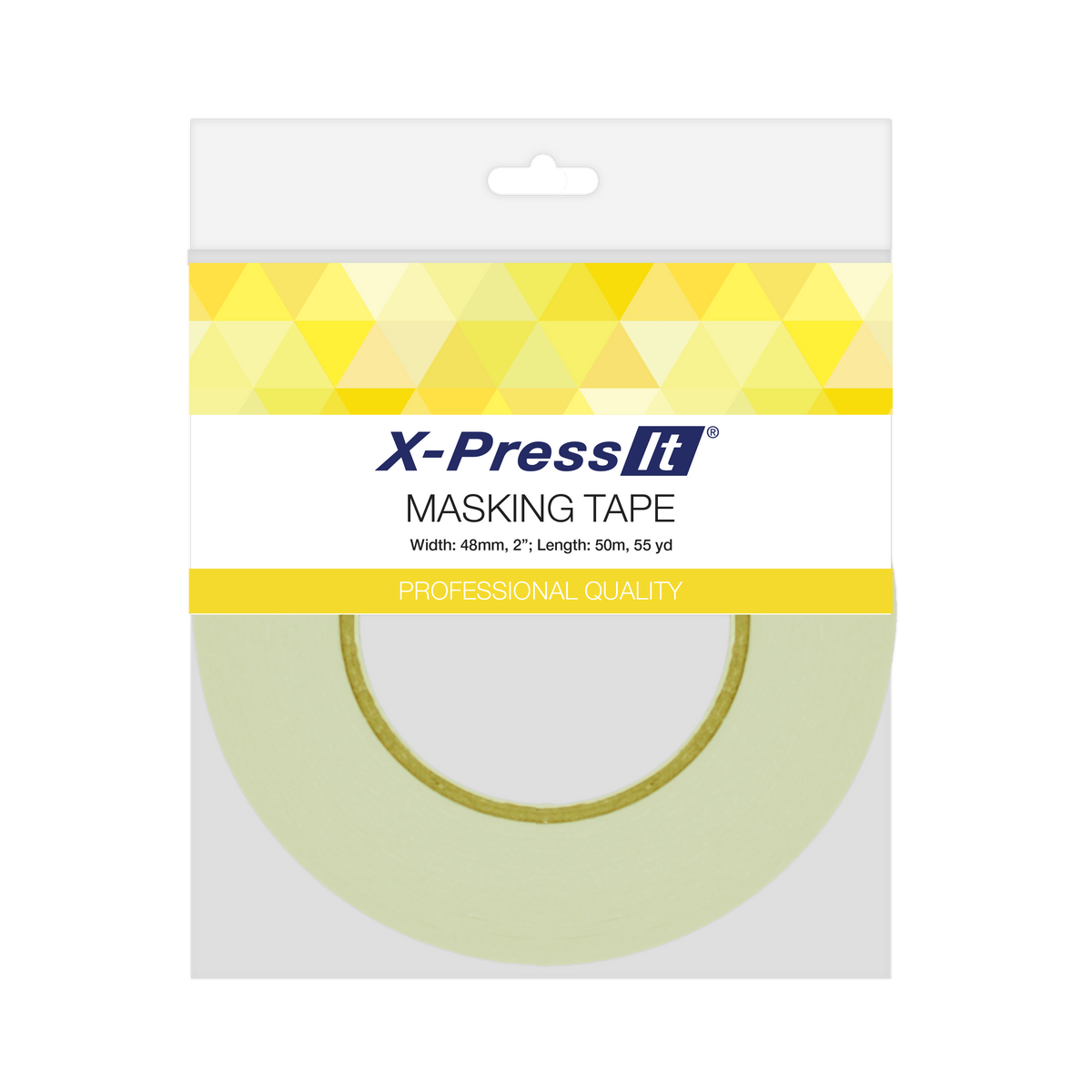 Outlined pack front of the 48mm X-Press It Masking Tape showing the cream roll