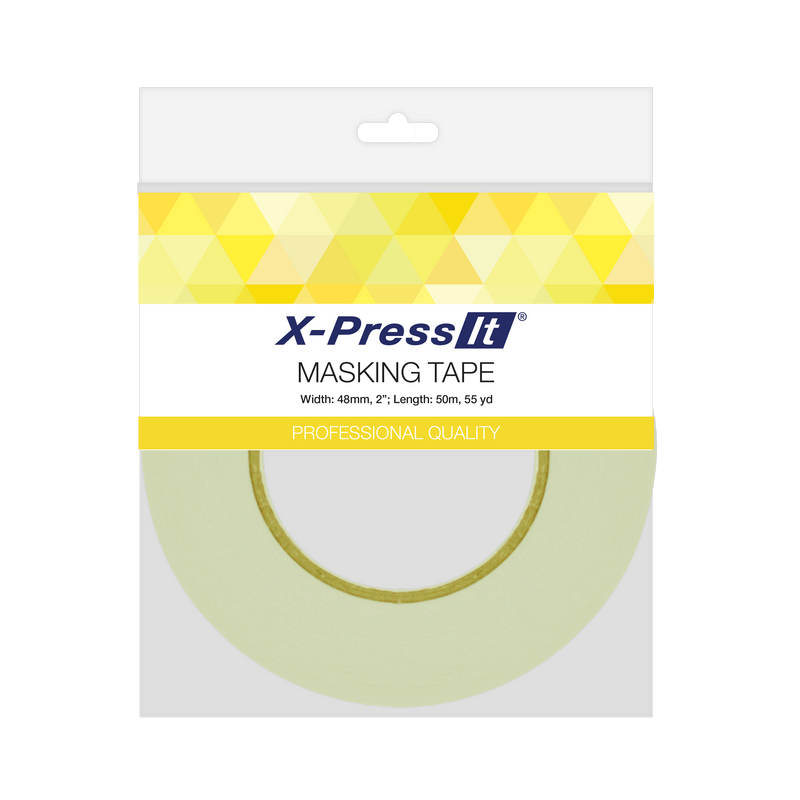 Outlined pack front of the 48mm X-Press It Masking Tape showing the cream roll
